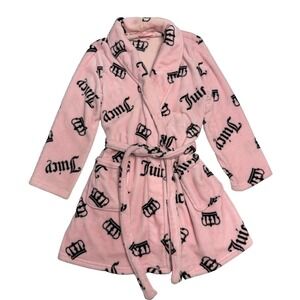 Juicy Couture L/XL Women's Bathrobe Pink Black Logo Crown Plush Robe Designer